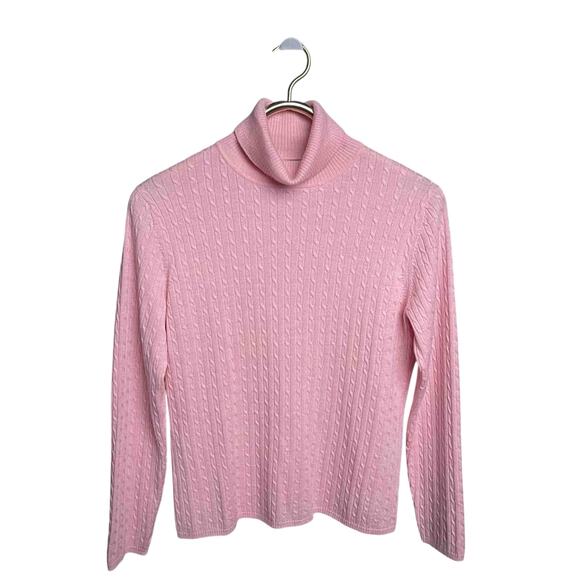 Brooks Brothers Turtleneck Sweater L Pink Merino Wool Silk Cashmere Cable Knit - Picture 1 of 7